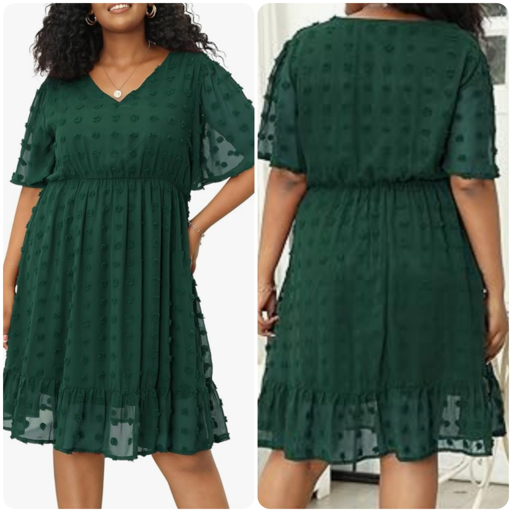 Elegant Green Midi Dress Plus Size 24